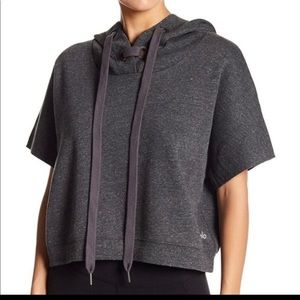 NWT Alo Realm Short Sleeve lace up hoodie